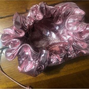Leather Metallic Pink jewelry pouf